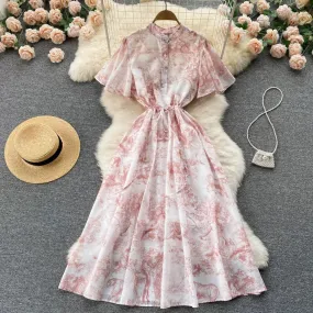 2022 new spring cotton printed pattern lined fashionable large skirt temperament feminine long dress