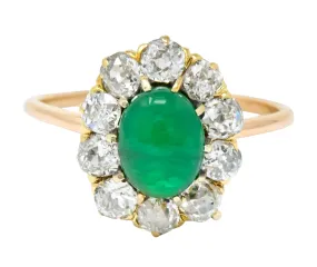 Victorian 2.10 CTW Emerald Diamond 14 Karat Gold Cluster Ring